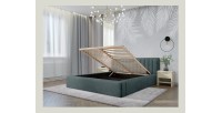 Lit coffre CERVIN – Velours doux Nuit émeraude – 180x200 cm – Sommier relevable – Design élégant 