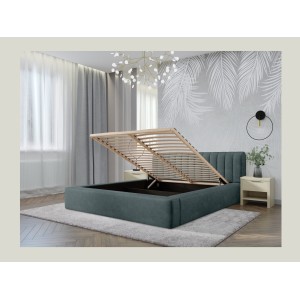 Lit coffre CERVIN – Velours doux Nuit émeraude – 180x200 cm – Sommier relevable – Design élégant 