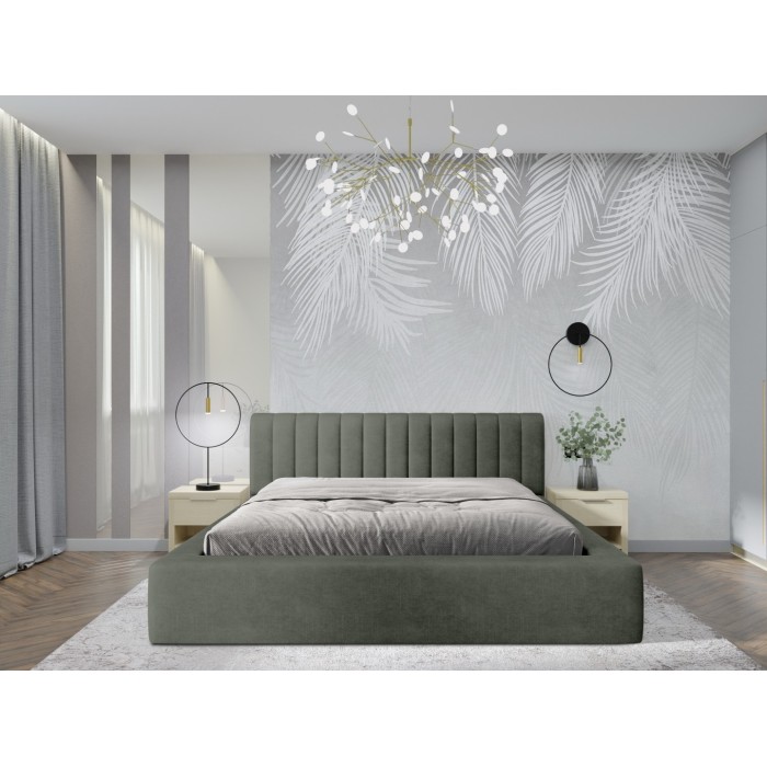 Lit coffre CERVIN – Velours doux Sauge Nocturne – 140x200 cm – Sommier relevable – Design élégant