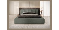 Lit coffre CERVIN – Velours doux Sauge Nocturne – 140x200 cm – Sommier relevable – Design élégant 