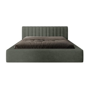 Lit coffre CERVIN – Velours doux Sauge Nocturne – 160x200 cm – Sommier relevable – Design élégant 