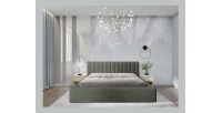 Lit coffre CERVIN – Velours doux Sauge Nocturne – 160x200 cm – Sommier relevable – Design élégant