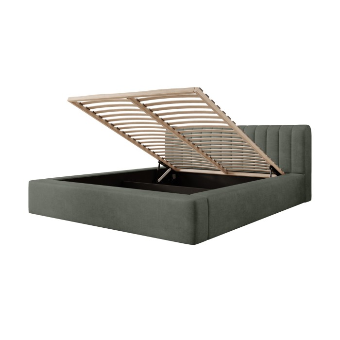 Lit coffre CERVIN – Velours doux Sauge Nocturne – 160x200 cm – Sommier relevable – Design élégant 