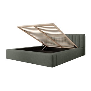 Lit coffre CERVIN – Velours doux Sauge Nocturne – 160x200 cm – Sommier relevable – Design élégant 