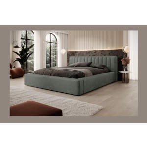 Lit coffre CERVIN – Velours doux Sauge Nocturne – 160x200 cm – Sommier relevable – Design élégant 