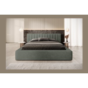 Lit coffre CERVIN – Velours doux Sauge Nocturne – 160x200 cm – Sommier relevable – Design élégant 
