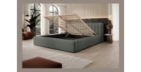 Lit coffre CERVIN – Velours doux Sauge Nocturne – 160x200 cm – Sommier relevable – Design élégant 