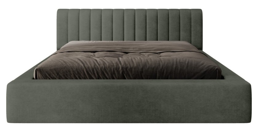 Lit coffre CERVIN – Velours doux Sauge Nocturne – 180x200 cm – Sommier relevable – Design élégant 