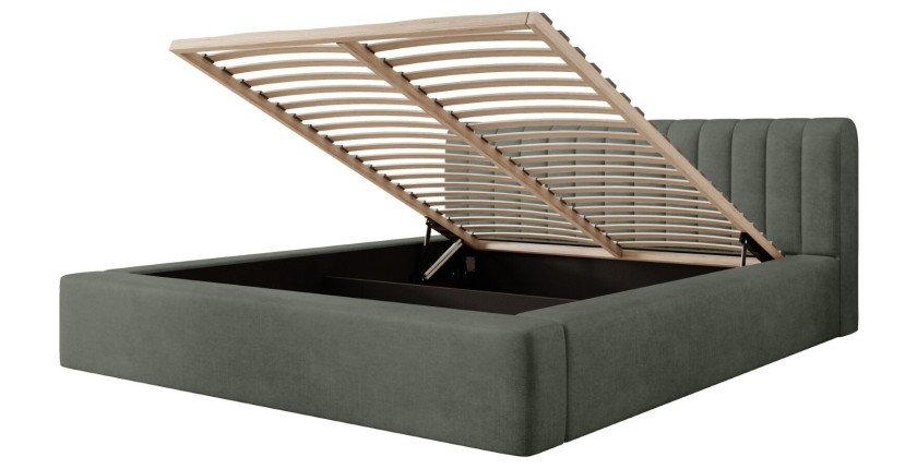 Lit coffre CERVIN – Velours doux Sauge Nocturne – 180x200 cm – Sommier relevable – Design élégant 