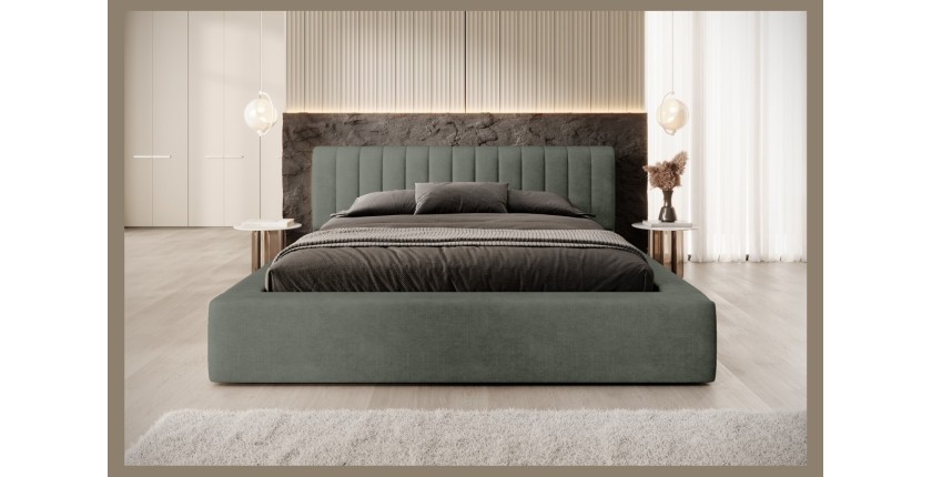Lit coffre CERVIN – Velours doux Sauge Nocturne – 180x200 cm – Sommier relevable – Design élégant 