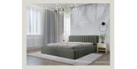 Lit coffre CERVIN – Velours doux Sauge Nocturne – 180x200 cm – Sommier relevable – Design élégant 