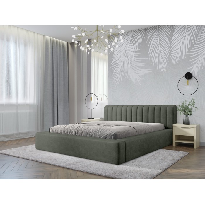 Lit coffre CERVIN – Velours doux Sauge Nocturne – 180x200 cm – Sommier relevable – Design élégant 