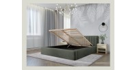 Lit coffre CERVIN – Velours doux Sauge Nocturne – 180x200 cm – Sommier relevable – Design élégant 