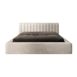 Lit coffre CERVIN – Velours doux Lin naturel – 160x200 cm – Sommier relevable – Design élégant 