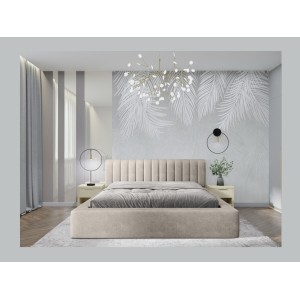 Lit coffre CERVIN – Velours doux Lin naturel – 160x200 cm – Sommier relevable – Design élégant