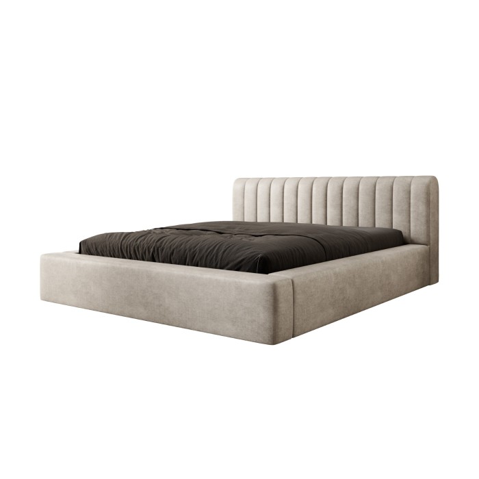 Lit coffre CERVIN – Velours doux Lin naturel – 160x200 cm – Sommier relevable – Design élégant 