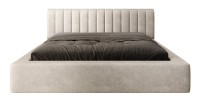 Lit coffre CERVIN – Velours doux Lin naturel – 180x200 cm – Sommier relevable – Design élégant 