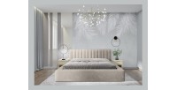 Lit coffre CERVIN – Velours doux Lin naturel – 180x200 cm – Sommier relevable – Design élégant