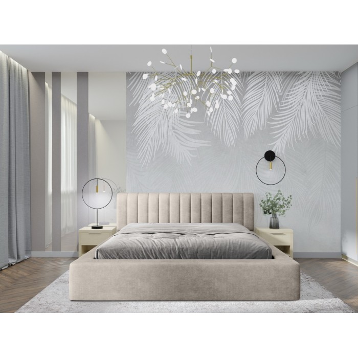 Lit coffre CERVIN – Velours doux Lin naturel – 180x200 cm – Sommier relevable – Design élégant