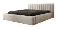 Lit coffre CERVIN – Velours doux Lin naturel – 180x200 cm – Sommier relevable – Design élégant 
