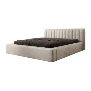 Lit coffre CERVIN – Velours doux Lin naturel – 180x200 cm – Sommier relevable – Design élégant 