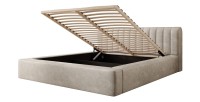 Lit coffre CERVIN – Velours doux Lin naturel – 180x200 cm – Sommier relevable – Design élégant 