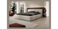 Lit coffre CERVIN – Velours doux Lin naturel – 180x200 cm – Sommier relevable – Design élégant 