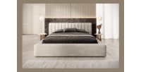 Lit coffre CERVIN – Velours doux Lin naturel – 180x200 cm – Sommier relevable – Design élégant 