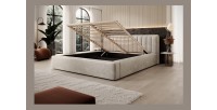 Lit coffre CERVIN – Velours doux Lin naturel – 180x200 cm – Sommier relevable – Design élégant 