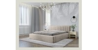 Lit coffre CERVIN – Velours doux Lin naturel – 180x200 cm – Sommier relevable – Design élégant 