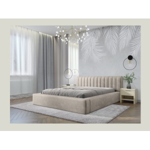Lit coffre CERVIN – Velours doux Lin naturel – 180x200 cm – Sommier relevable – Design élégant 