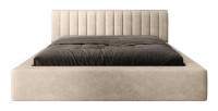 Lit coffre CERVIN – Velours doux Nude Sablé – 140x200 cm – Sommier relevable – Design élégant 