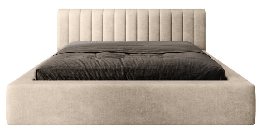 Lit coffre CERVIN – Velours doux Nude Sablé – 140x200 cm – Sommier relevable – Design élégant 
