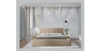 Lit coffre CERVIN – Velours doux Nude Sablé – 140x200 cm – Sommier relevable – Design élégant