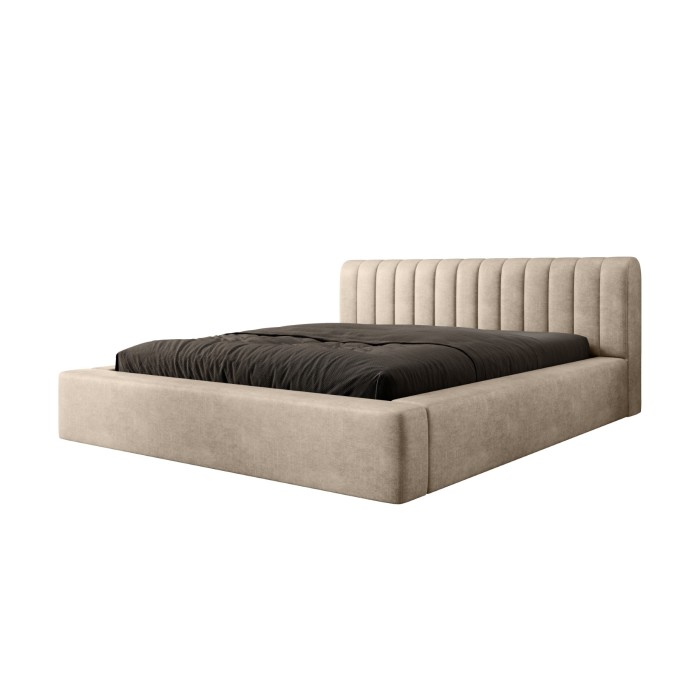 Lit coffre CERVIN – Velours doux Nude Sablé – 140x200 cm – Sommier relevable – Design élégant 