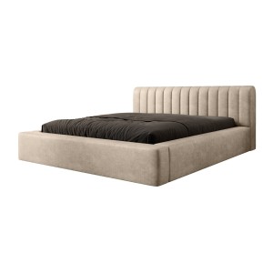 Lit coffre CERVIN – Velours doux Nude Sablé – 140x200 cm – Sommier relevable – Design élégant 