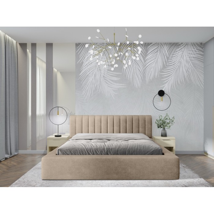 Lit coffre CERVIN – Velours doux Nude Sablé – 160x200 cm – Sommier relevable – Design élégant