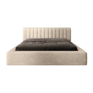 Lit coffre CERVIN – Velours doux Nude Sablé – 180x200 cm – Sommier relevable – Design élégant 