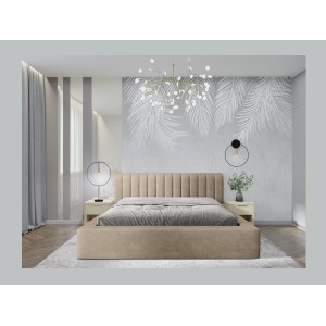 Lit coffre CERVIN – Velours doux Nude Sablé – 180x200 cm – Sommier relevable – Design élégant