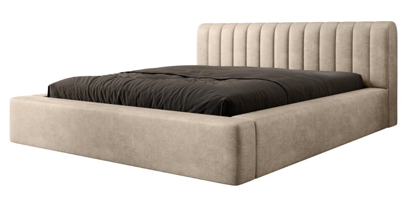 Lit coffre CERVIN – Velours doux Nude Sablé – 180x200 cm – Sommier relevable – Design élégant 