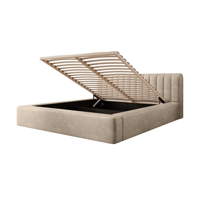 Lit coffre CERVIN – Velours doux Nude Sablé – 180x200 cm – Sommier relevable – Design élégant 