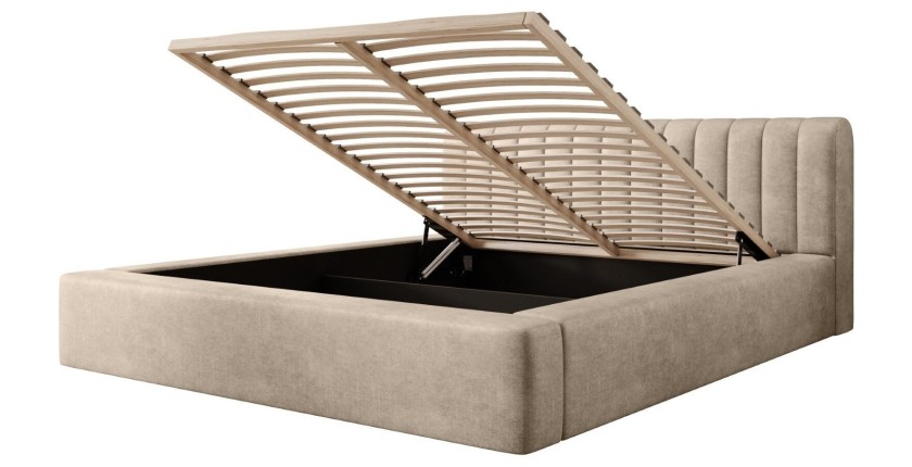 Lit coffre CERVIN – Velours doux Nude Sablé – 180x200 cm – Sommier relevable – Design élégant 