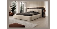 Lit coffre CERVIN – Velours doux Nude Sablé – 180x200 cm – Sommier relevable – Design élégant 