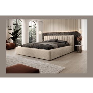 Lit coffre CERVIN – Velours doux Nude Sablé – 180x200 cm – Sommier relevable – Design élégant 