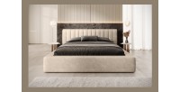 Lit coffre CERVIN – Velours doux Nude Sablé – 180x200 cm – Sommier relevable – Design élégant 
