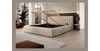 Lit coffre CERVIN – Velours doux Nude Sablé – 180x200 cm – Sommier relevable – Design élégant 