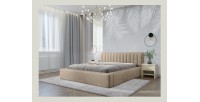 Lit coffre CERVIN – Velours doux Nude Sablé – 180x200 cm – Sommier relevable – Design élégant 