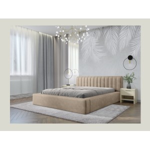 Lit coffre CERVIN – Velours doux Nude Sablé – 180x200 cm – Sommier relevable – Design élégant 
