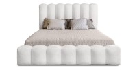 Lit coffre BADJA EUPHORIA – Tissu bouclé Perle de lin – 140x200 cm – Sommier relevable – Design haut de gamme 