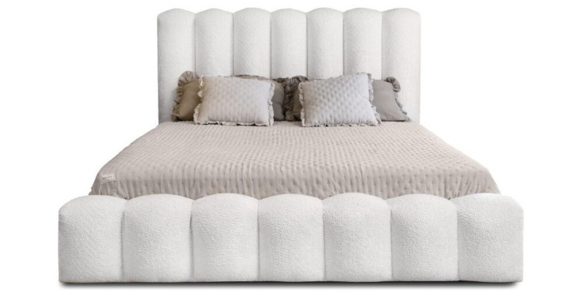 Lit coffre BADJA EUPHORIA – Tissu bouclé Perle de lin – 140x200 cm – Sommier relevable – Design haut de gamme 